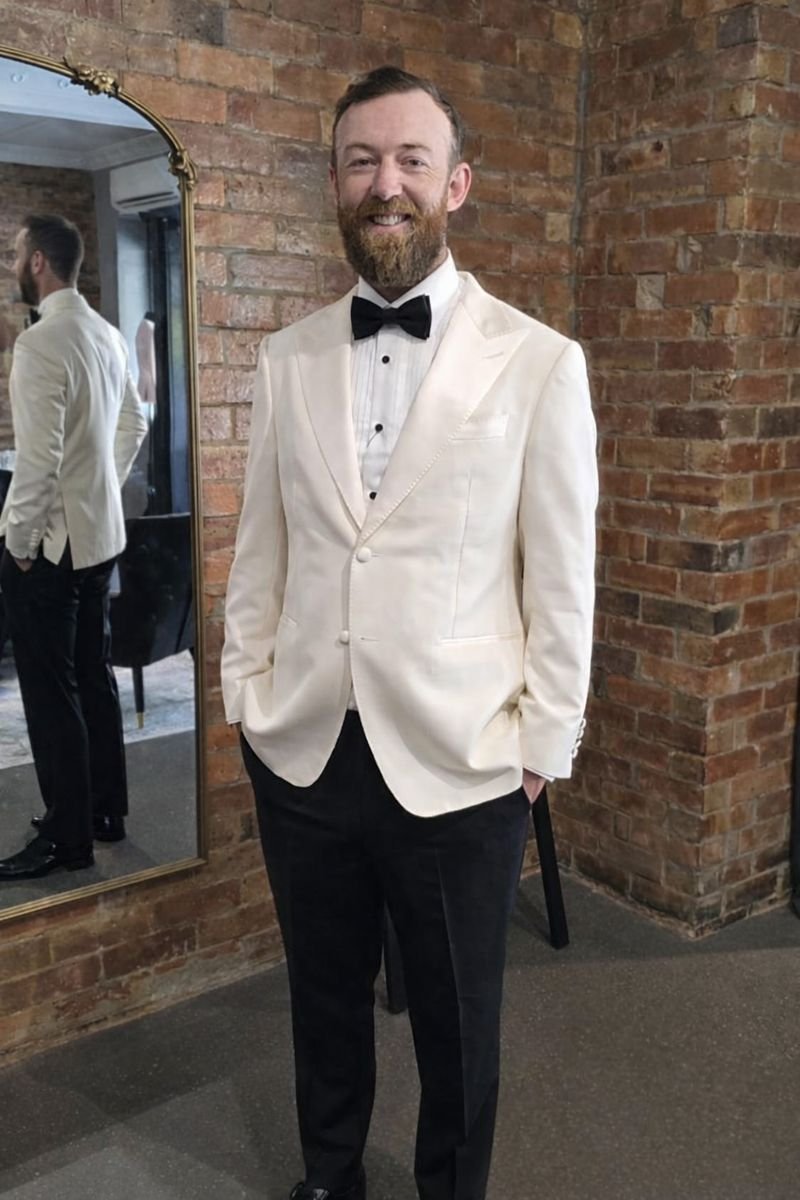 White tuxedo black bowtie