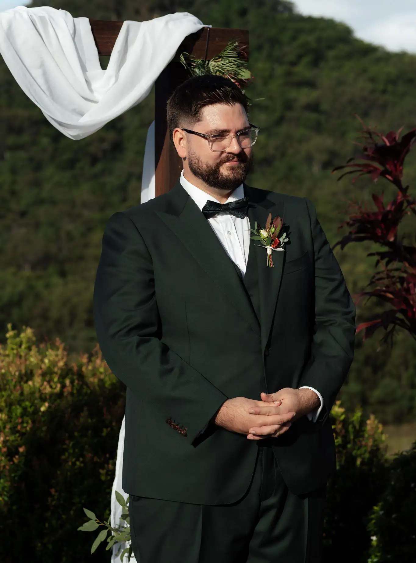 Custom green wedding suit for Buderim and Sunshine Coast weddings
