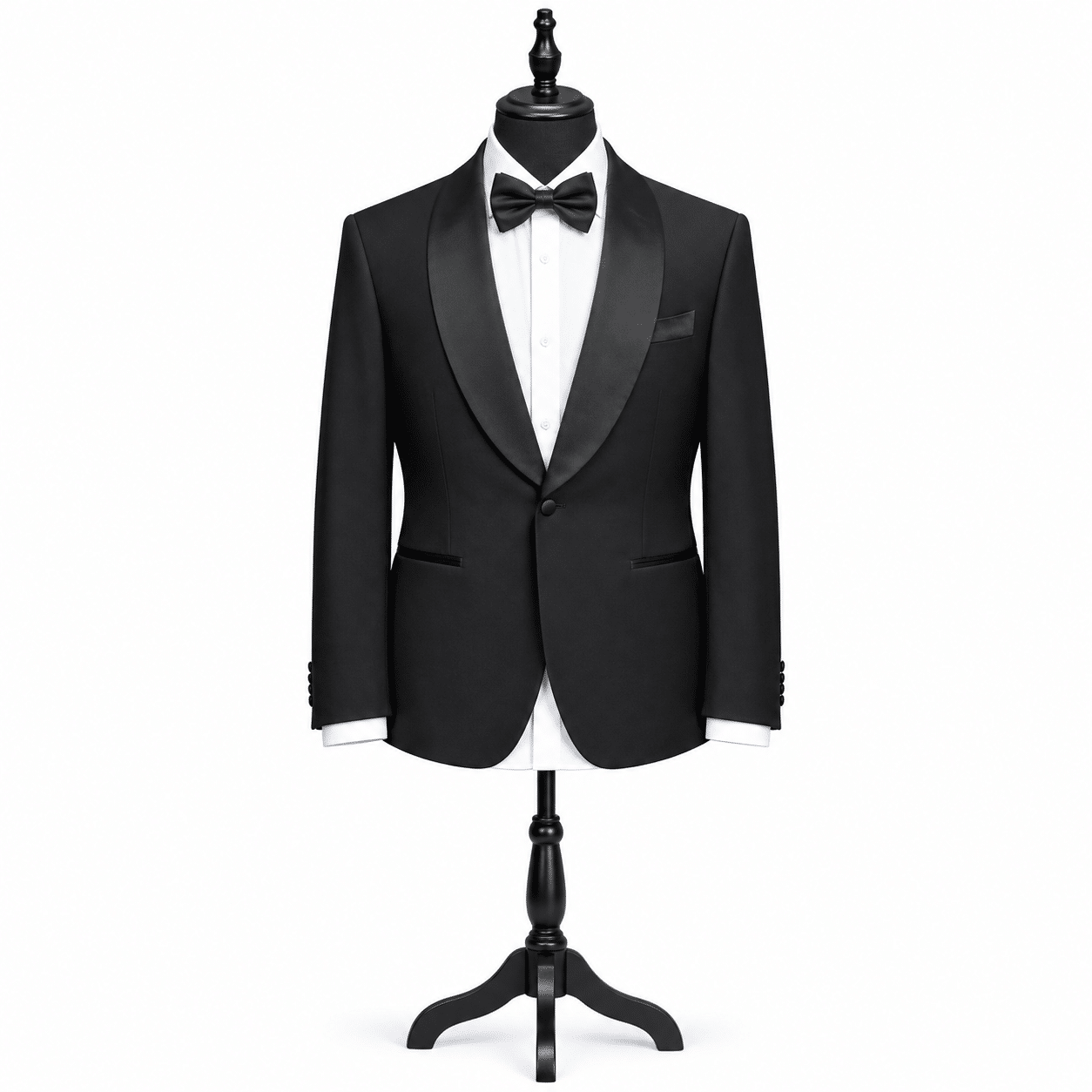 Black shawl-lapel tuxedo jacket from the Weyridges hire collection