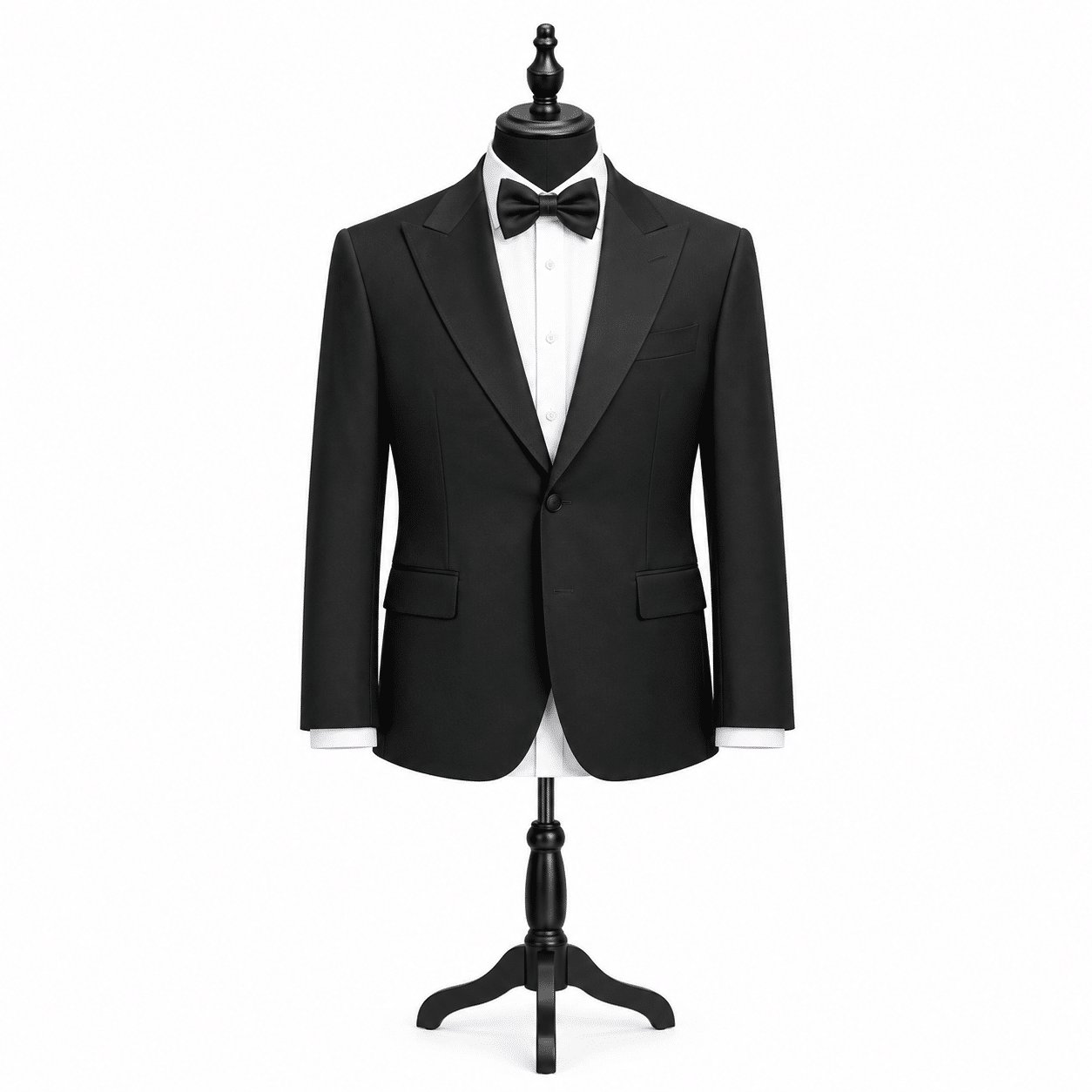 Black peak-lapel suit jacket from the Weyridges hire collection